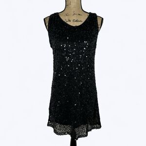 Rue‎ 21 Black Sequin Mini Dress Lined LBD Cocktail Party Glam Event HOCO Sz L